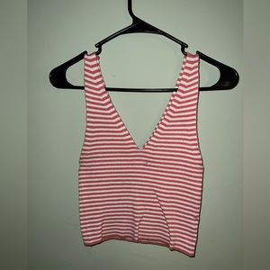 Forever 21 Pink Striped V-Neck Shirt
